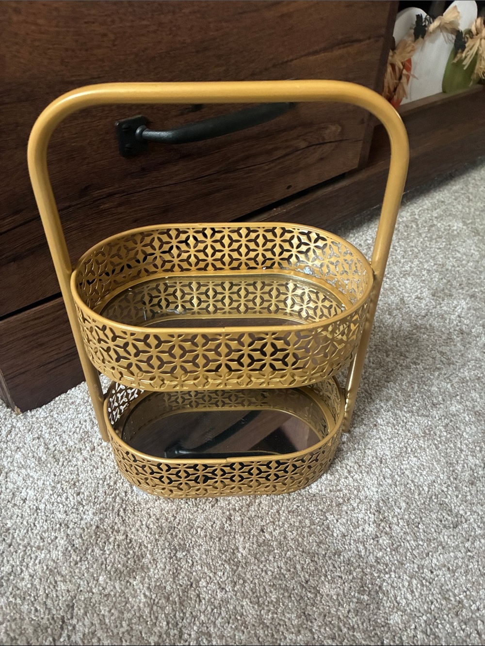 Gold Decorative Two-Tier Metal Serving Stand - Brand: